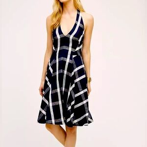 Anthropology  halter top navy plaid dress